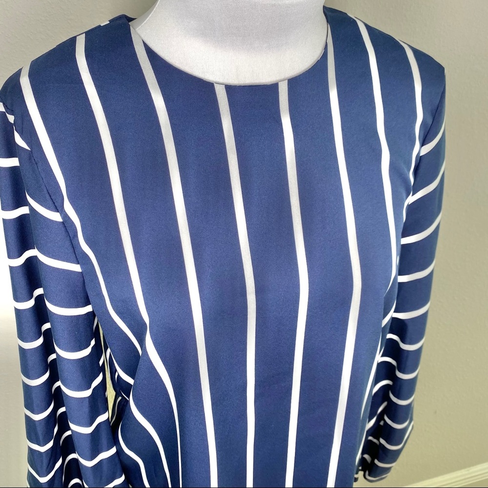 SHEIN Blue & White Striped Blouse Medium